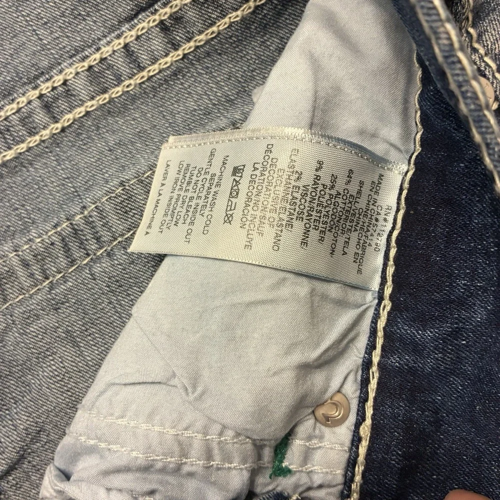 True Religion Big T Flap Faded Straight Leg Jeans Mens 36x32 Thick Stitch Denim